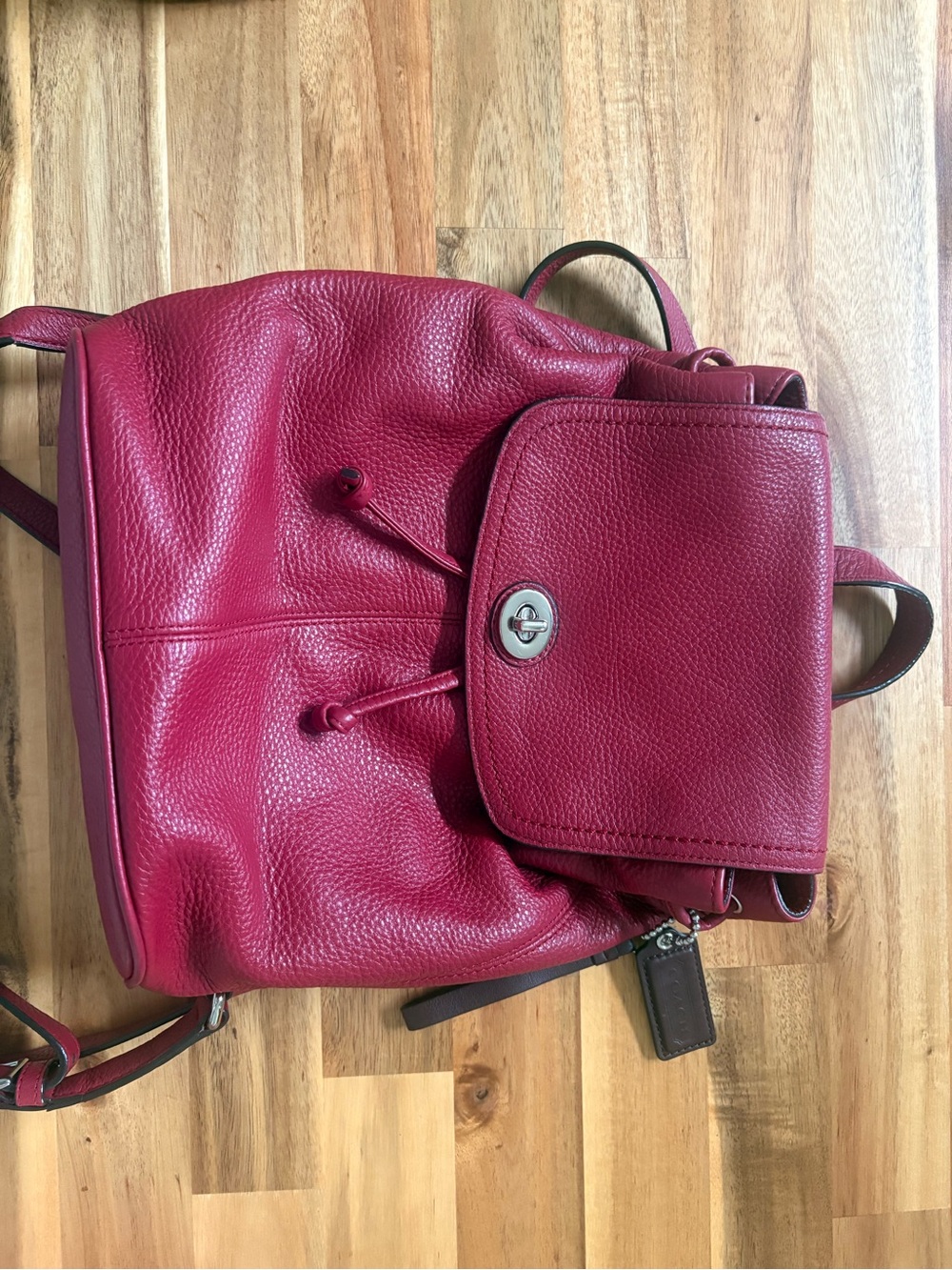 Coach Pebbled Leather Drawstring Backpack in Raspberry - Picture 13 of 13
